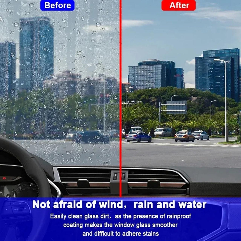 Comparison of car window before and after using automotive glass cleaner for clear visibility