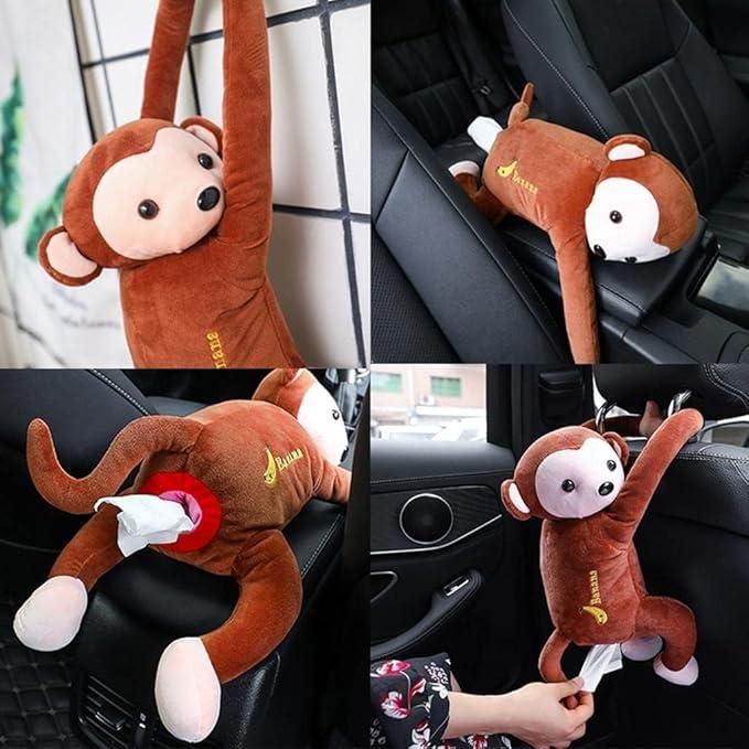 Adorable monkey plush cute car tissue holder for easy access to tissues in your vehicle
